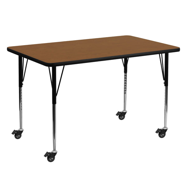 Oak |#| Mobile 30inchW x 60inchL Rectangular Oak HP Laminate Adjustable Activity Table