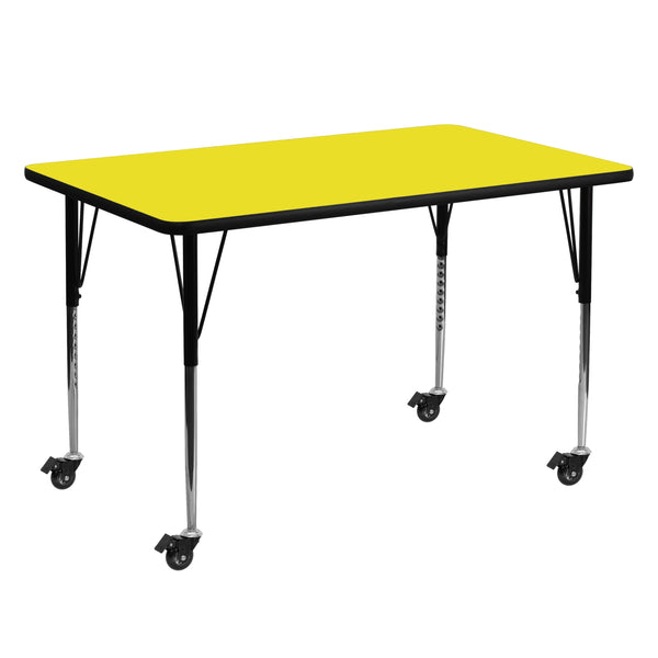 Yellow |#| Mobile 30inchW x 60inchL Rectangular Yellow HP Laminate Adjustable Activity Table