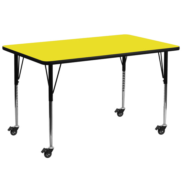 Yellow |#| Mobile 30inchW x 72inchL Rectangular Yellow HP Laminate Adjustable Activity Table