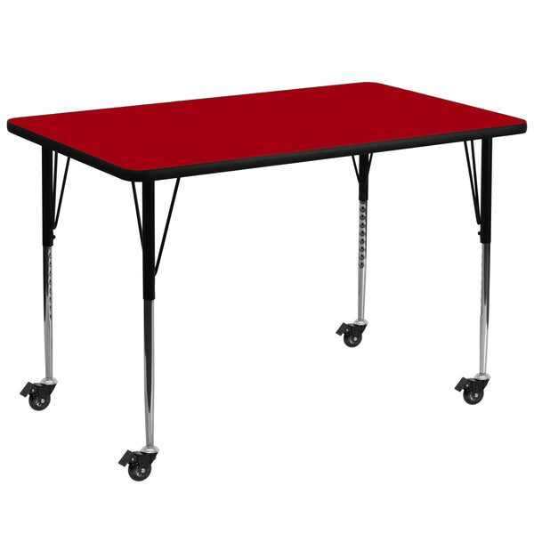 Red |#| Mobile 36inchW x 72inchL Rectangular Red Thermal Laminate Adjustable Activity Table