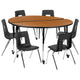 Oak |#| Mobile 60inch Circle Wave Activity Table Set-16inch Student Stack Chairs, Oak/Black