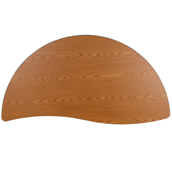 Oak |#| Mobile 60inch Half Circle Wave Collaborative Oak Kids Adjustable Activity Table