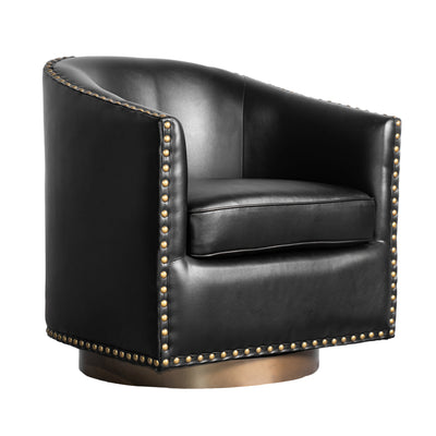 Myles Club Style Commercial Barrel Accent Armchair with 360° Swivel Metal Base and Upholstery with Decorative Nail Head Trim - View 1