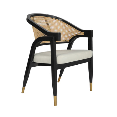 Naomi Commercial Cane Rattan Dining and Accent Chair with Solid Wood Frame Featuring Metallic Tipped Legs and Padded Seat