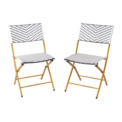 Rouen Set of Two Folding Bistro Chairs in PE Rattan with Metal Frames for Indoor and Outdoor Use - View 1
