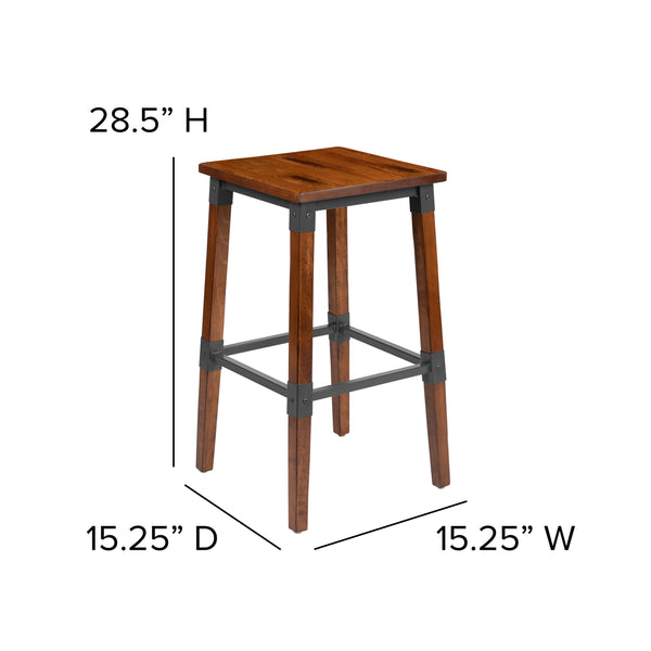 Commercial Grade Rustic Walnut Industrial Style Backless Wood Barstool