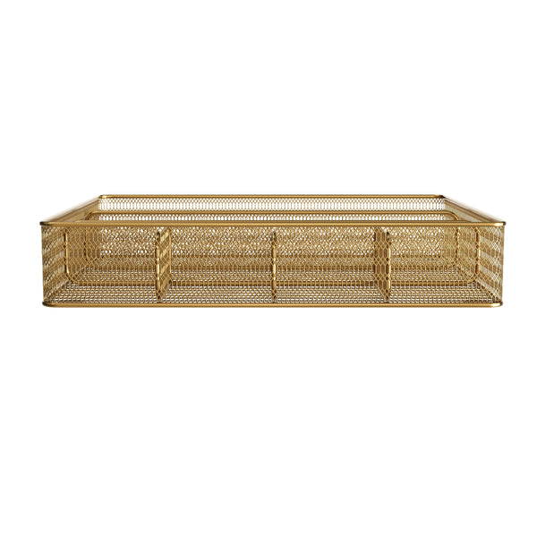 Premium 6 Section Mesh Metal Large Desk Drawer Storage Organizer in Gold