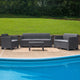 Dark Gray |#| 4 Piece Outdoor Faux Rattan Chair, Loveseat, Sofa and Table Set in Dark Gray