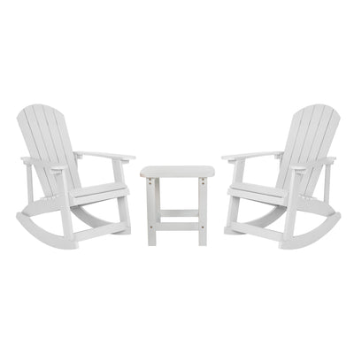 Set of 2 Savannah All-Weather Poly Resin Wood Adirondack Rocking Chairs with Side Table
