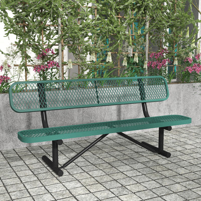 Sigrid Outdoor Bench with Backrest, Commercial Grade Expanded Metal Mesh Seat and Backrest and Steel Frame