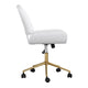 White Faux Leather/Polished Brass |#| Faux Leather Armless Swivel Home Office Chair - White/Polished Brass