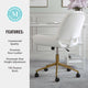 White Faux Leather/Polished Brass |#| Faux Leather Armless Swivel Home Office Chair - White/Polished Brass