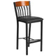 Cherry |#| Vertical Back Black Metal & Cherry Wood Restaurant Barstool w/ Black Vinyl Seat