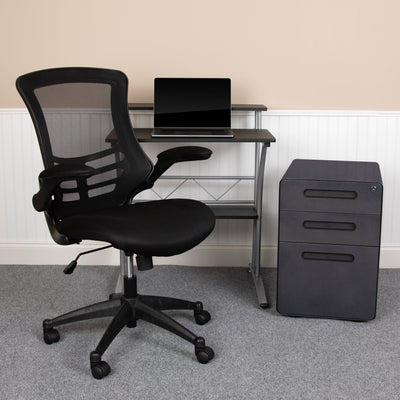 Work From Home Kit - Computer Desk, Ergonomic Mesh Office Chair and Locking Mobile Filing Cabinet with Inset Handles