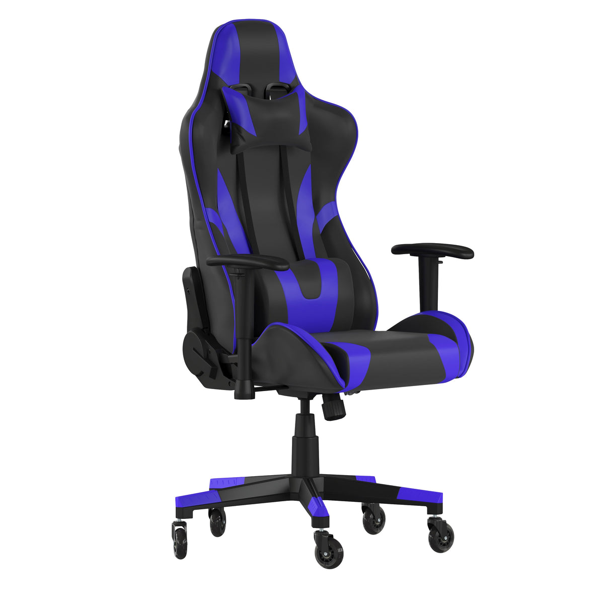 Blue |#| Office Gaming Chair with Roller Wheels & Reclining Back - Blue LeatherSoft
