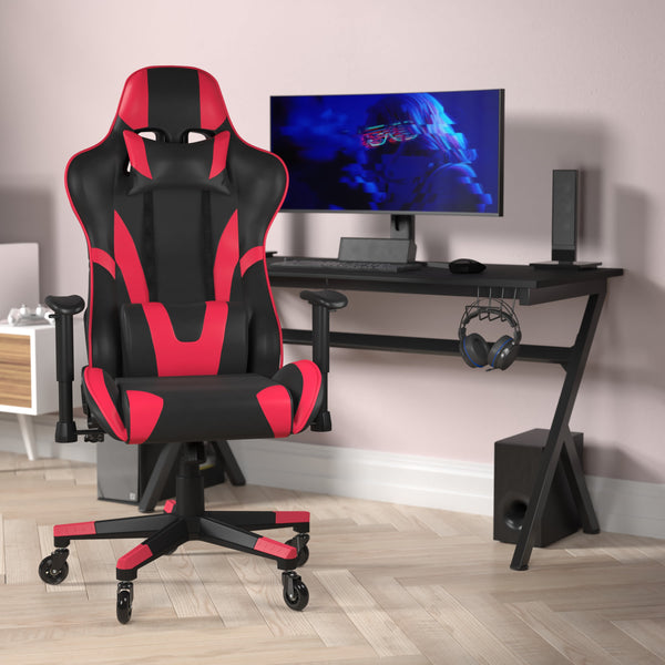 Red |#| Office Gaming Chair with Roller Wheels & Reclining Back - Red LeatherSoft