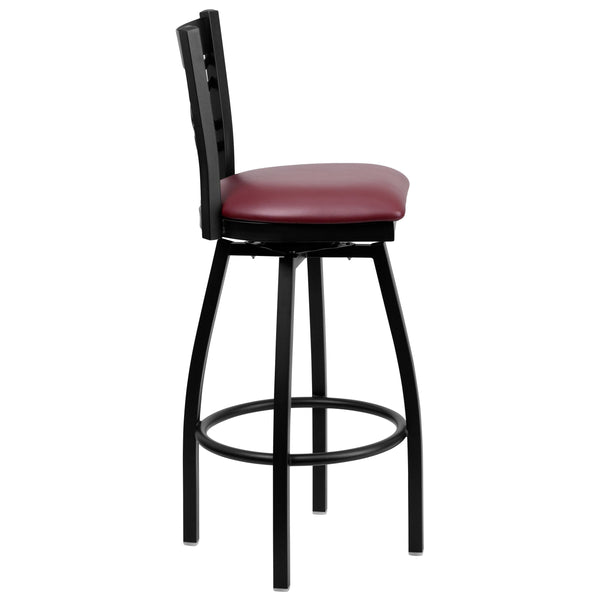 Burgundy Vinyl Seat/Black Metal Frame |#| Black inchXinch Back Swivel Metal Barstool - Burgundy Vinyl Seat