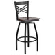 Walnut Wood Seat/Black Metal Frame |#| Black inchXinch Back Swivel Metal Barstool - Walnut Wood Seat