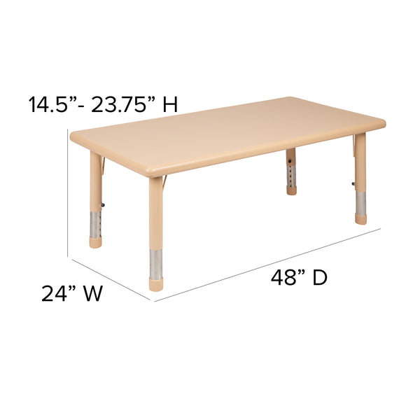 Natural |#| 24inchW x 48inchL Natural Plastic Adjustable Activity Table - School Table for 6