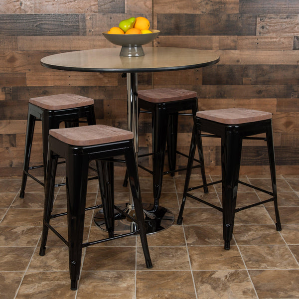 Black |#| 4 Pack 24inch High Metal Indoor Counter Bar Stool - Stackable Stool, Black