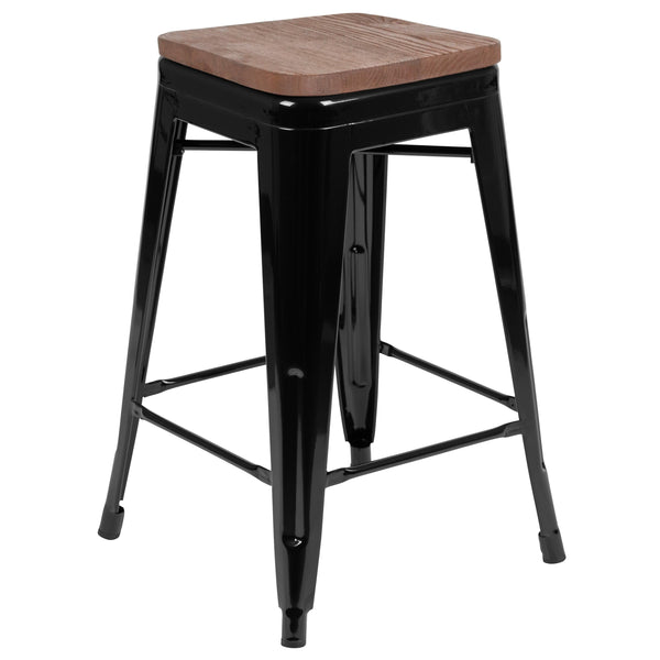 Black |#| 4 Pack 24inch High Metal Indoor Counter Bar Stool - Stackable Stool, Black