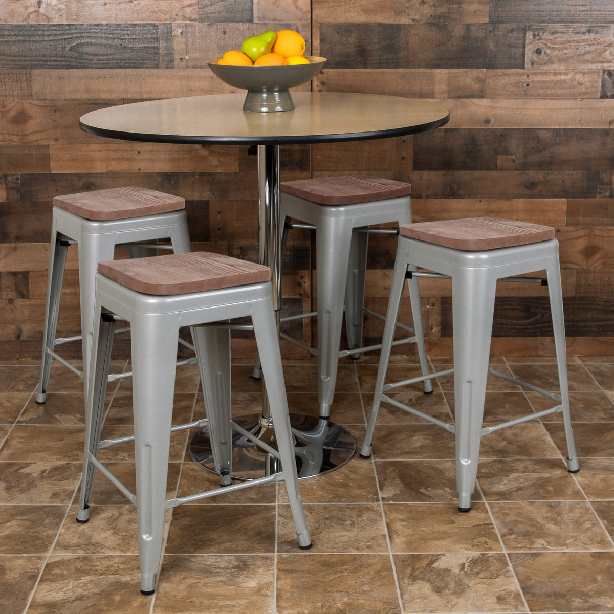 Silver |#| 4 Pack 24inch High Metal Indoor Counter Bar Stool - Stackable Stool, Silver