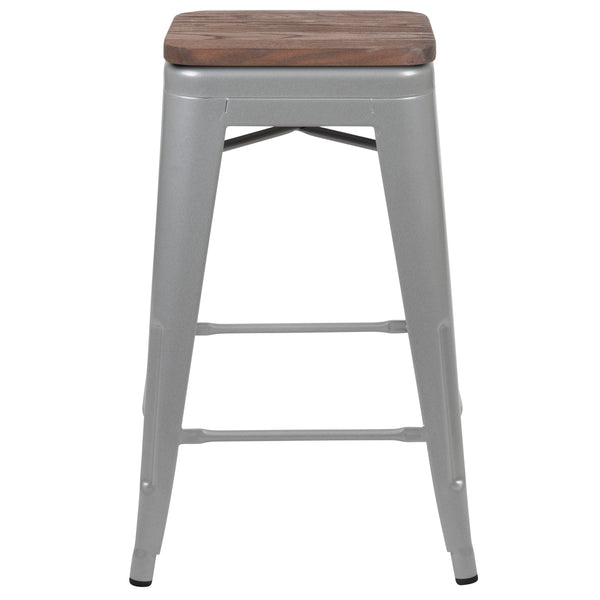 Silver |#| 4 Pack 24inch High Metal Indoor Counter Bar Stool - Stackable Stool, Silver