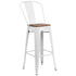 30" High Metal Barstool with Back and Wood Seat