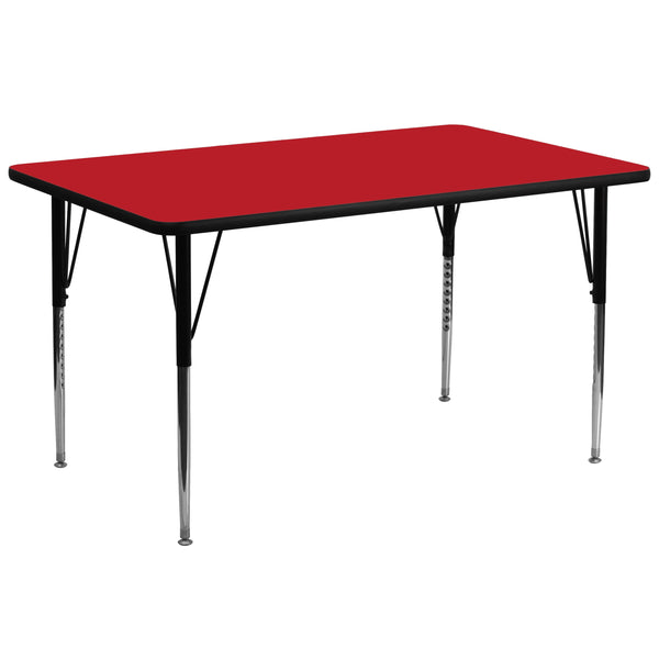 Red |#| 30inchW x 72inchL Rectangular Red HP Laminate Activity Table - Height Adjustable Legs