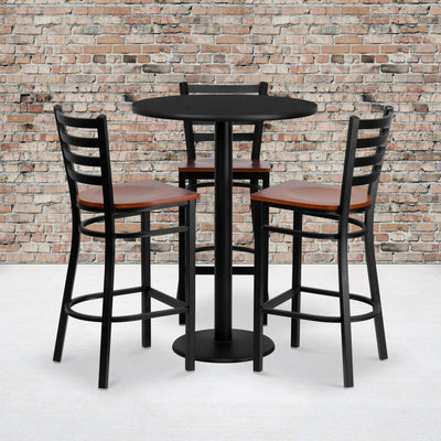 30'' Round Laminate Table Set with 3 Ladder Back Metal Barstools - View 2