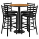 Natural Top/Black Vinyl Seat |#| 30inch Round Natural Laminate Table w/ Round Base & 4 Ladder Back Metal Barstools