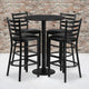 Black Top/Black Vinyl Seat |#| 30inch Round Black Laminate Table with Round Base & 4 Ladder Back Metal Barstools