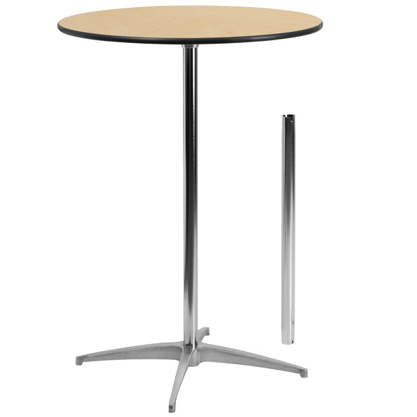 Natural |#| 30inch Round Wood Cocktail Table with 30inch and 42inch Columns