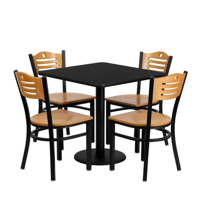 30'' Square Laminate Table Set with 4 Wood Slat Back Metal Chairs - View 1