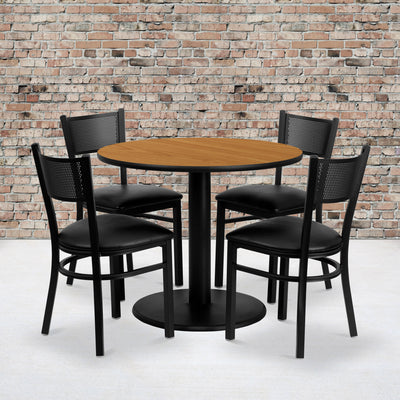 36'' Round Laminate Table Set with 4 Grid Back Metal Chairs - View 2