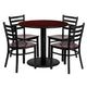 36inch Round Mahogany Laminate Table Set with 4 Metal Chairs - Mahogany Wood Seat