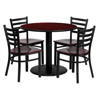 36'' Round Laminate Table Set with 4 Ladder Back Metal Chairs - View 1