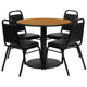 Natural Top/Black Vinyl Seat |#| 36inch Round Natural Laminate Table with Round Base and 4 Black Banquet Chairs