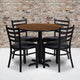 Walnut Top/Black Vinyl Seat |#| 36inch Round Walnut Laminate Table Set with X-Base and 4 Metal Vinyl Seat Chairs