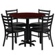 Mahogany Top/Black Vinyl Seat |#| 36inch Round Mahogany Laminate Table Set with X-Base and 4 Metal Vinyl Seat Chairs