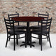 Mahogany Top/Black Vinyl Seat |#| 36inch Round Mahogany Laminate Table Set with X-Base and 4 Metal Vinyl Seat Chairs