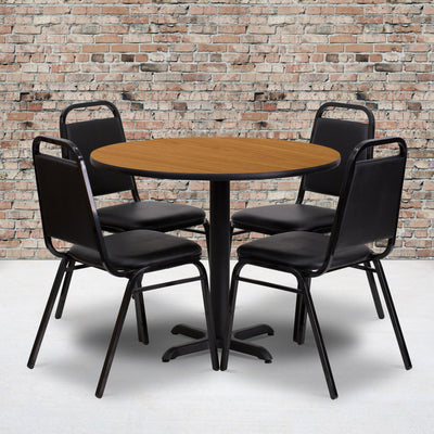 36'' Round Laminate Table Set with X-Base and 4 Trapezoidal Back Banquet Chairs - View 2