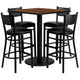 36inch Square Walnut Laminate Table Set with 4 Metal Barstools - Black Vinyl Seat