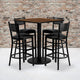 36inch Square Walnut Laminate Table Set with 4 Metal Barstools - Black Vinyl Seat