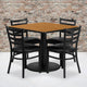 Natural Top/Black Vinyl Seat |#| 36inch SQ Natural Laminate Table w/ Round Base & 4 Metal Chairs - Black Vinyl Seat