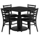 Black Top/Black Vinyl Seat |#| 36inch SQ Black Laminate Table with Round Base & 4 Metal Chairs - Black Vinyl Seat