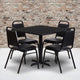 Black Top/Black Vinyl Seat |#| 36inch Square Black Laminate Table with X-Base and 4 Black Banquet Chairs