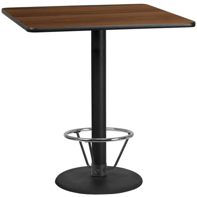 42'' Square Laminate Table Top with 24'' Round Bar Height Table Base and Foot Ring