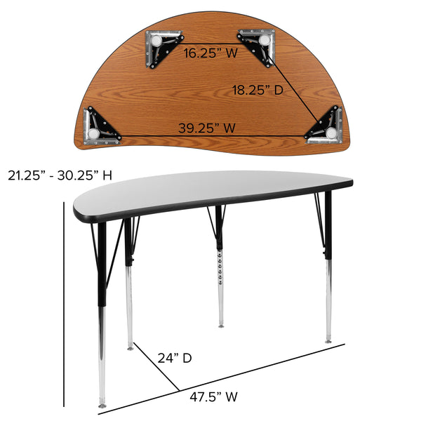 Grey |#| 47.5inch Half Circle Wave Collaborative Grey Adjustable Height Activity Table