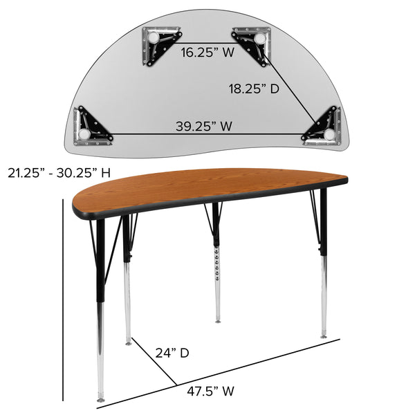 Oak |#| 47.5inch Half Circle Wave Collaborative Oak Adjustable Height Activity Table